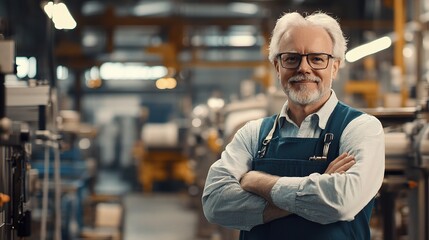 Fototapeta premium Happy Senior Male Engineer in Manufacturing Facility Setting