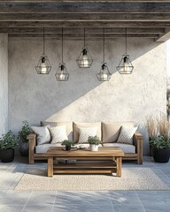 Cozy Outdoor Living Space with Lanterns and Neutral Décor