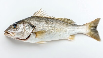 Fototapeta premium Fresh whole fish isolated on white background seafood ingredient natural texture scales fins and freshness culinary preparation