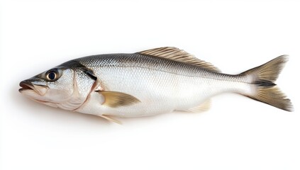 Obraz premium Fresh whole fish isolated on white background seafood ingredient natural texture scales fins and freshness culinary preparation
