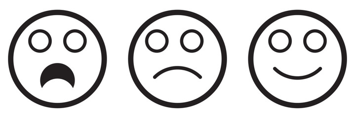 Face smile icon positive, negative neutral. Emoji icons for rate of satisfaction level. Emotion from happy to sad emoji smiley faces line art vector icon for apps and websites. Vector illustration