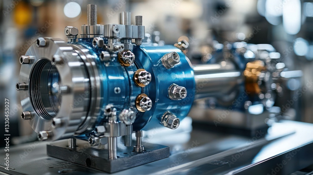 Poster high-precision scientific instrument. complex, engineered components, precisely machined, for advanc