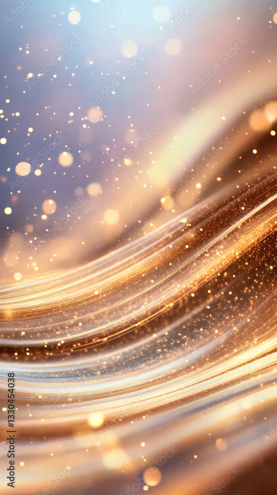 Poster shimmering golden particles swirling gracefully, forming luminous abstract background representing l