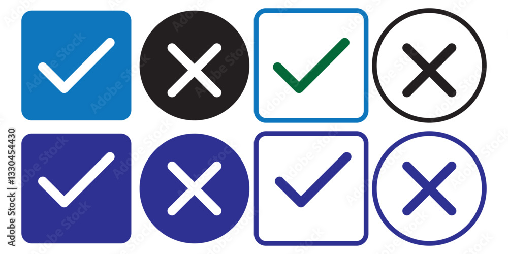 Poster right or wrong icons. green tick and red cross checkmarks in circle flat icons. yes or no symbol, ap