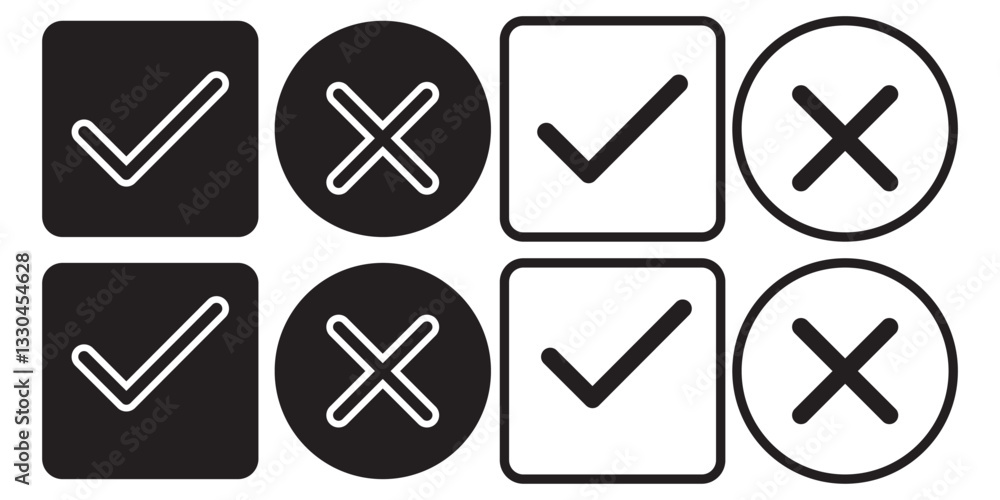 Poster right or wrong icons. green tick and red cross checkmarks in circle flat icons. yes or no symbol, ap