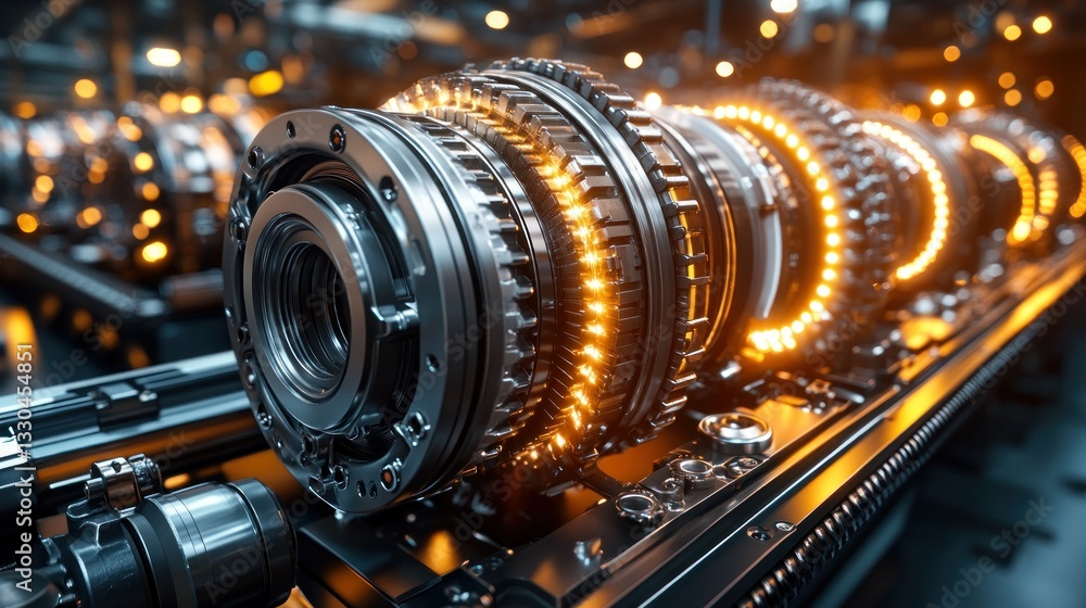 Poster high-tech engine system with glowing components