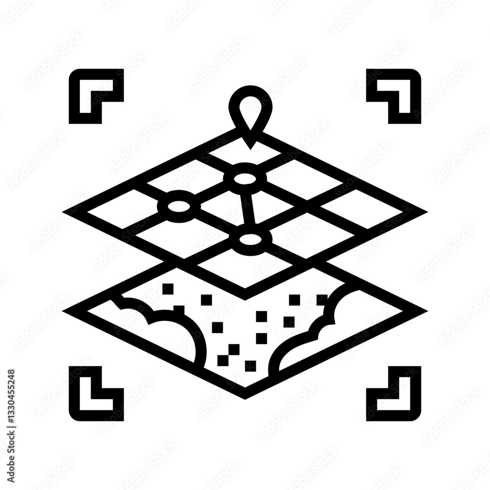 Poster digital map overlay augmented reality line icon vector illustration