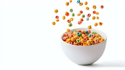 bright multicolored breakfast cereal falling