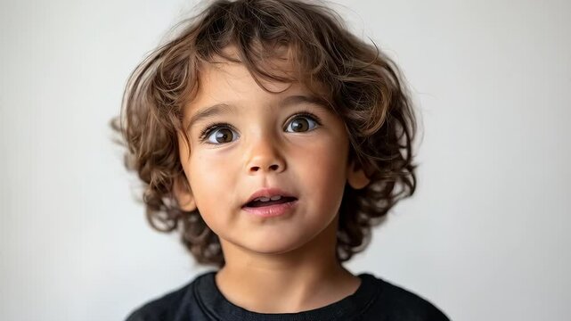 A playful 5-year-old boy making a goofy expression, sticking out his tongue and scrunching his face in a fun, lighthearted way. He is isolated on a clean white background, emphasizing his youthful ene
