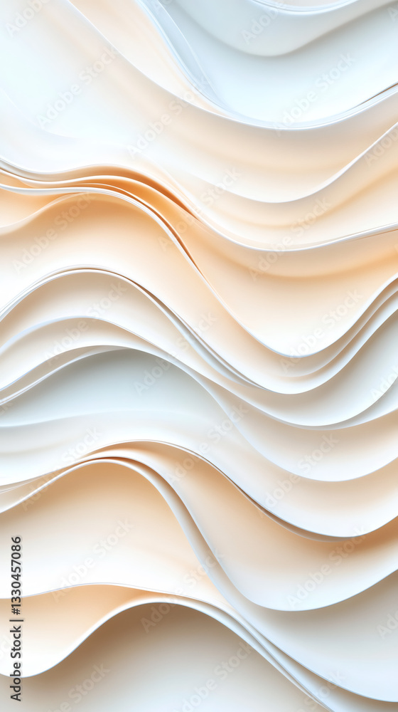 Poster Beige and white curved lines creating a wavy pattern, suitable for backgrounds and abstract designs