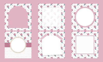 Vector set of cute pink  memo pad and notepad poster floral background