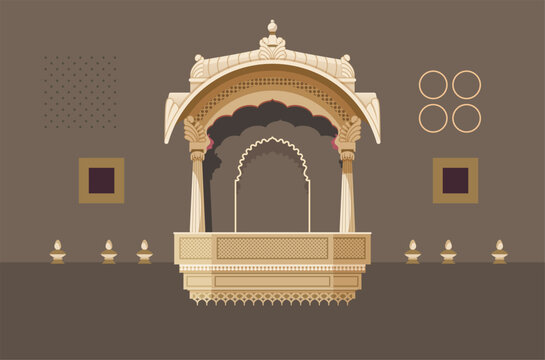 Traditional Rajasthani Window - Intricate Lattice Work - Stock Illustration