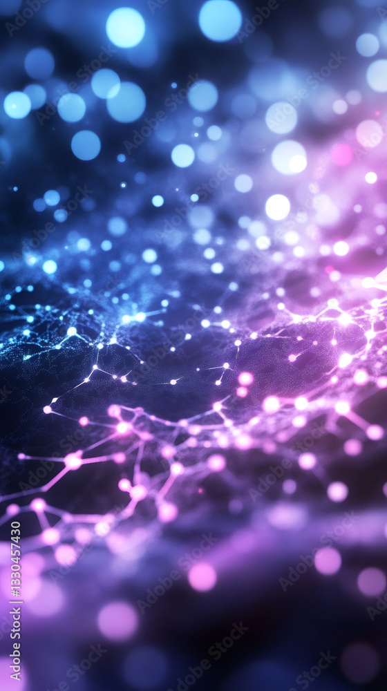 Aufkleber Futuristic plexus nodes connecting and creating complex network with depth of field and beautiful bokeh effect
