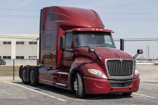 Navistar International Semi Tractor Trailer Truck display at a dealership. Navistar International is subsidiary of Traton.