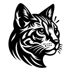 The black and white logo of the Bengal cat's head. Vector graphics. EPS.