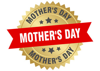 mother's day. mother's day round red and gold label isolated on transparent background
