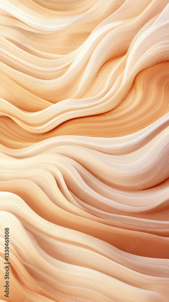 Poster wavy, fluid beige lines flowing together, generating organic abstract pattern with soft, graceful ge