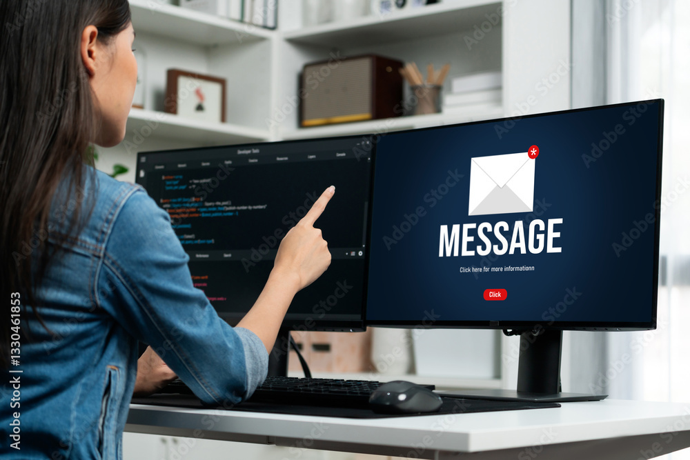 Poster email notification message showing on computer screen brisk. digital marketing message information t