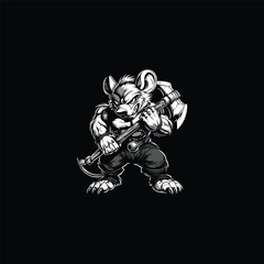 Muscular mouse monster holding axe design vector template illustration