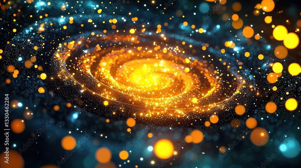 Poster circular pattern of yellow hexagons with particles in a vibrant 3d background creates a stunning vis
