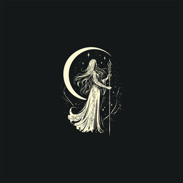 Nyx goddess of night greek mythology design vector template illustration