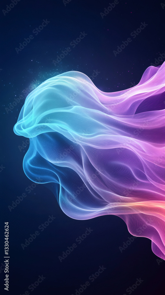 Poster digital wave rippling through dark cosmos, glowing particles swirling with vibrant energy and futuri