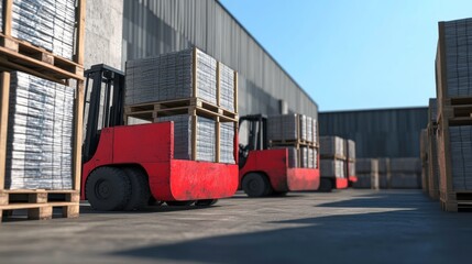 Warehouse Scene with Forklifts and Natural Lighting