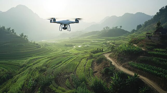 Cutting-edge drones enhance sustainable agriculture across vast green fields and crops