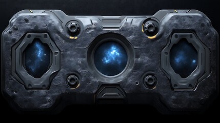 Futuristic Spacecraft Panel Displays Cosmic Nebulae