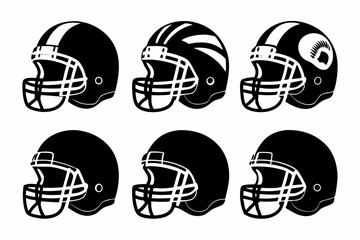 american football helmet set line art silhouette vector illustration
