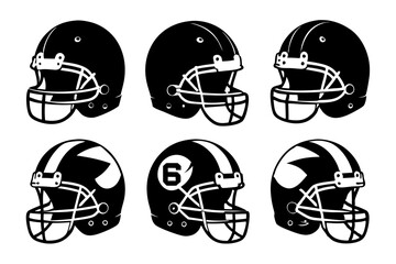 american football helmet set line art silhouette vector illustration