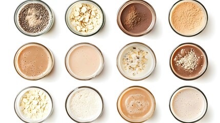 Set of different delicious protein shakes