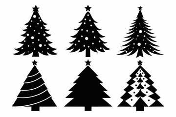 christmas tree set line art silhouette vector illustration