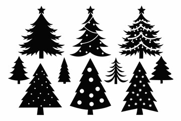 christmas tree set line art silhouette vector illustration