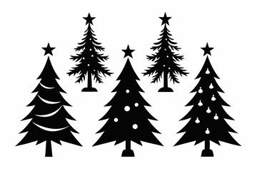 christmas tree set line art silhouette vector illustration