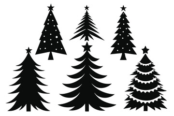 christmas tree set line art silhouette vector illustration