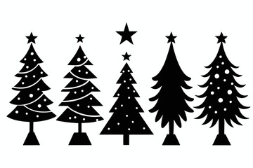 christmas tree set line art silhouette vector illustration