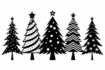 Obraz premium christmas tree set line art silhouette vector illustration