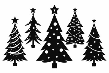 christmas tree set line art silhouette vector illustration