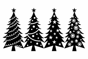 christmas tree set line art silhouette vector illustration