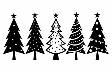 christmas tree set line art silhouette vector illustration