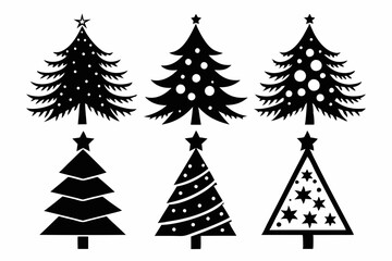 christmas tree set line art silhouette vector illustration