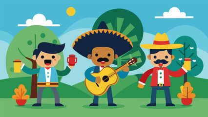 The sound of cheerful mariachi music echoing throughout the park.. Vector illustration