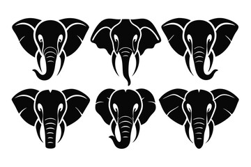 elephant head icon set line art silhouette vector illustration
