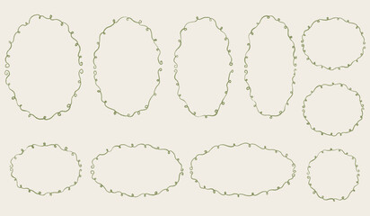 Hand drawn oval frames set. Chalk scribble wavy borders collection. Pencil texture doodle curly frame. Different sizes: wedding invitation, greeting card, postcard design. Vintage vector illustration © Marharyta