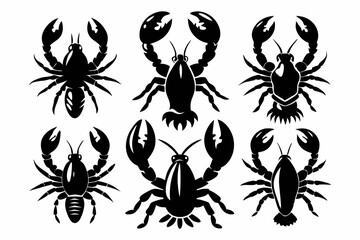 lobster set line art silhouette vector illustration