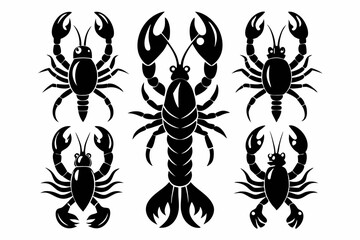 lobster set line art silhouette vector illustration