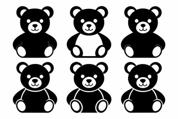 teddy bear sign set line art silhouette vector illustration