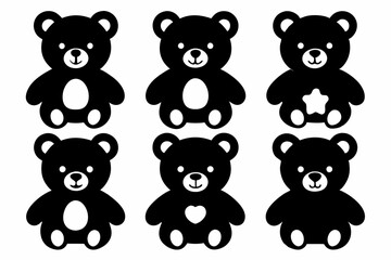 teddy bear sign set line art silhouette vector illustration