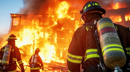 Firefighters tackle intense building blaze, demonstrating courage and teamwork in emergency response